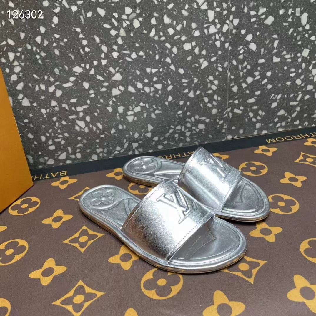 Louis Vuitton LV Women Magnetic Flat Mule Silver Lambskin Leather Outsole