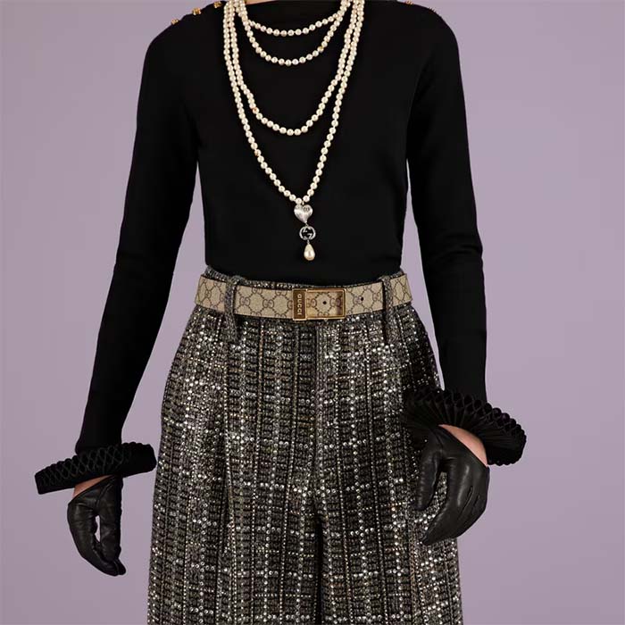 Gucci Unisex Belt Rectangular Buckle Beige Ebony GG Supreme Canvas 3.6 CM Width