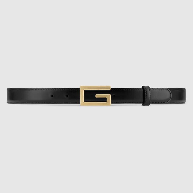 Gucci Unisex Leather Belt with G Buckle Black Leather 2.5 cm Width