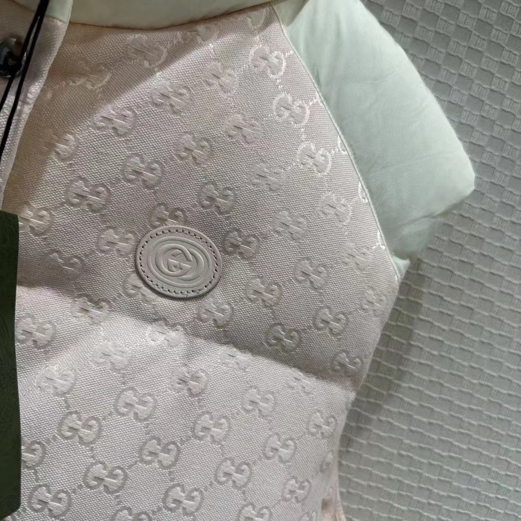 Gucci Women GG Cotton Canvas Padded Vest Pink Lined High Neck Sleeveless Two Side Pockets