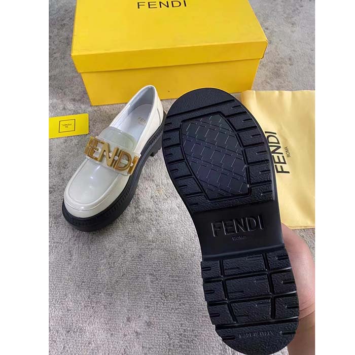Fendi Women FF Fendigraphy White Leather Loafers 5 Cm Heel