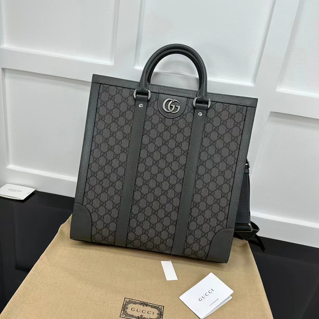 Gucci GG Unisex Ophidia Medium Tote Bag Grey Black GG Supreme Canvas