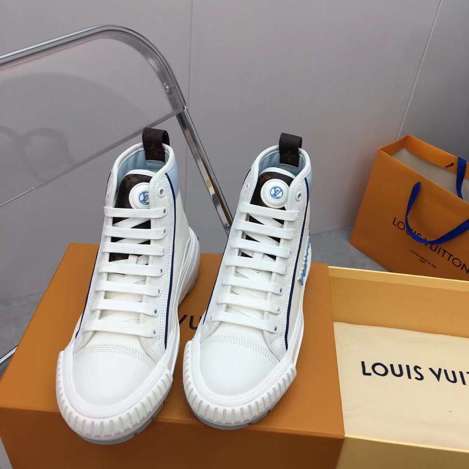Louis Vuitton Unisex LV Squad Sneaker Boot Blue Canvas Rubber Outsole Circle