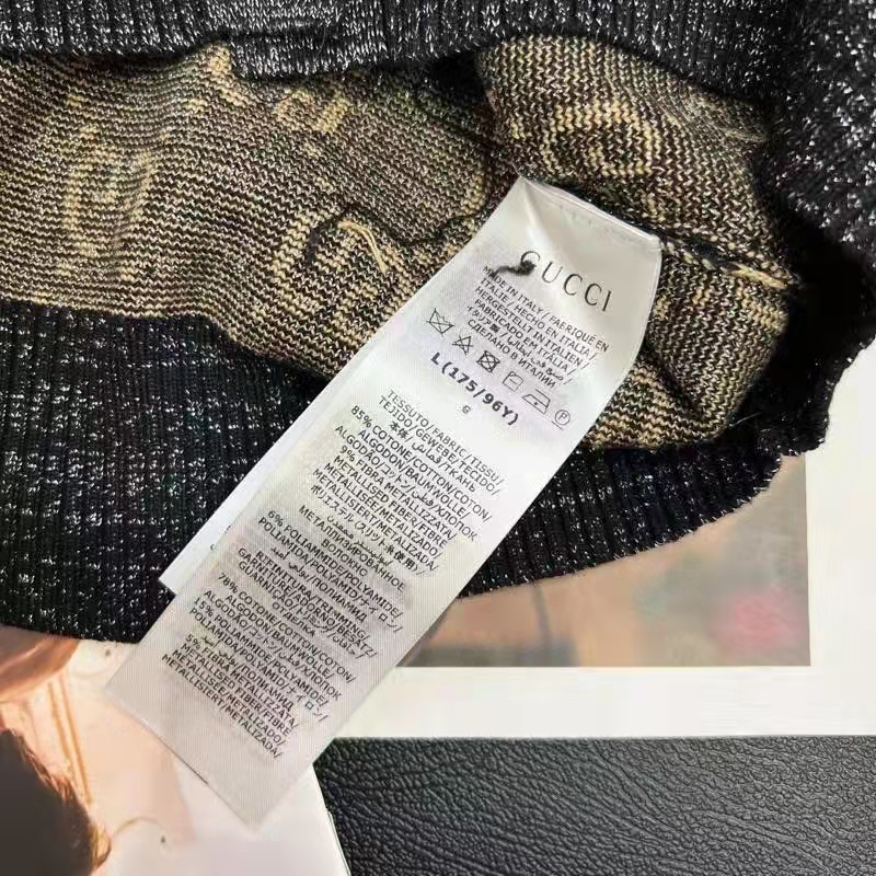 Gucci Women Lamé GG Jacquard Cardigan Black Beige Fine Cotton