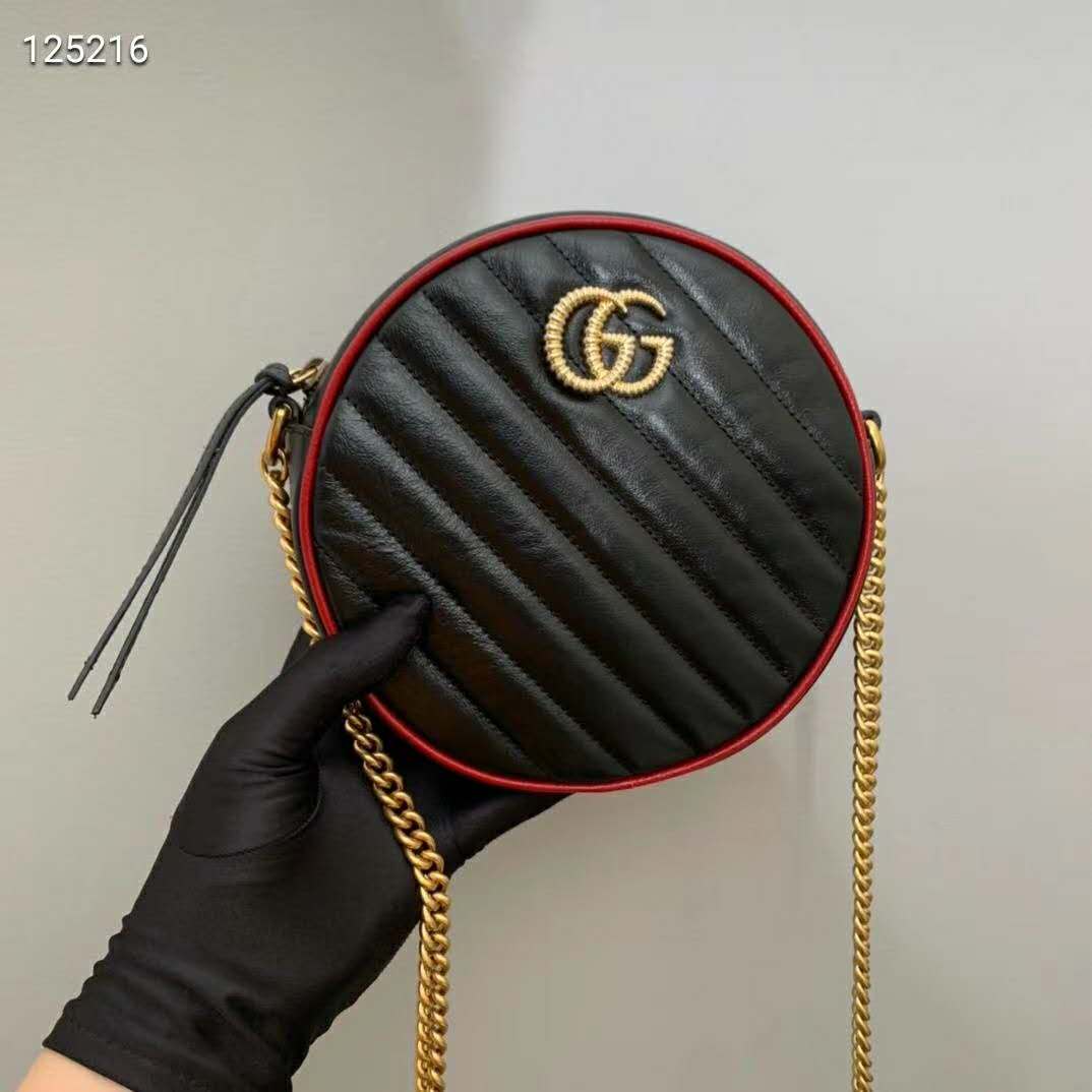 Gucci GG Women GG Marmont Mini Round Shoulder Bag-Black
