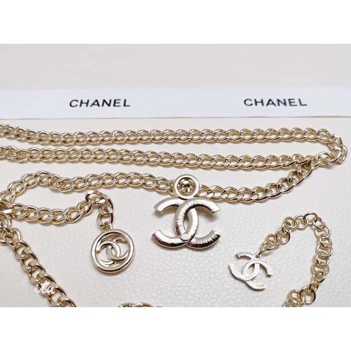 Chanel Women CC Belt Gold Tone Metal Pink Chanel Logo