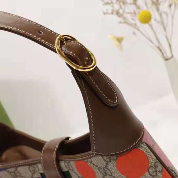 Gucci Women Jackie 1961 Small Shoulder Bag Beige Ebony GG Supreme Canvas