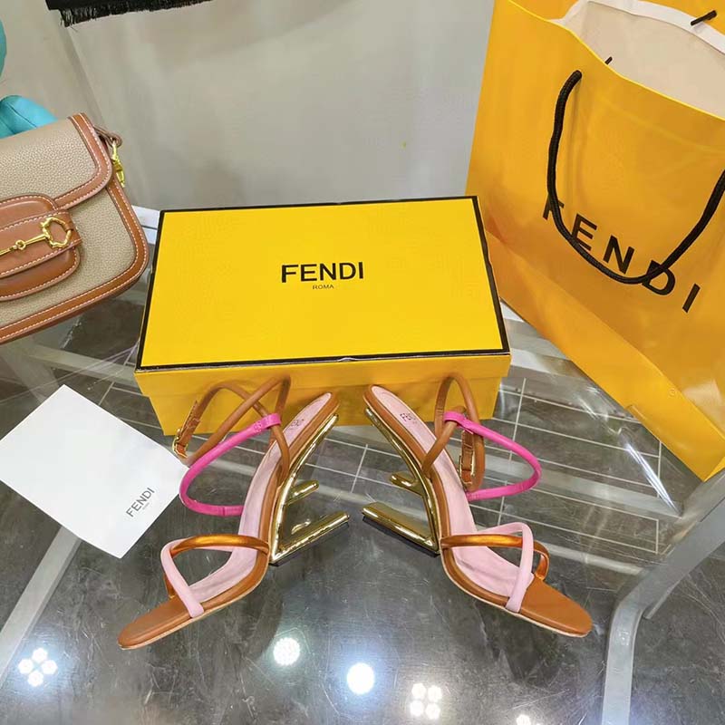 Fendi Women FF First Pink Nappa Leather High-Heeled Sandals 9.5 cm Heel