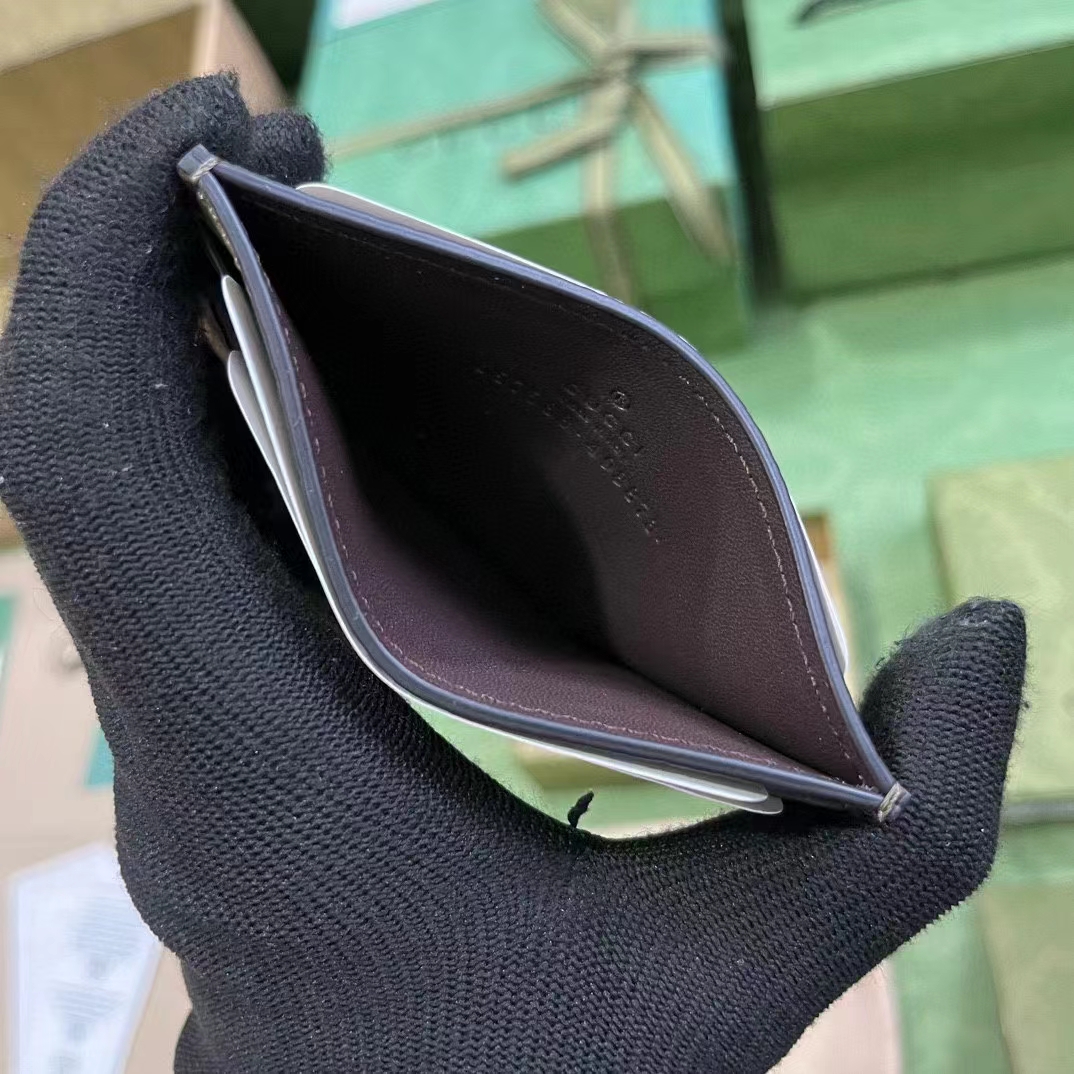 Gucci Unisex GG Marmont Card Case Wallet Taupe Leather Double G Marmont