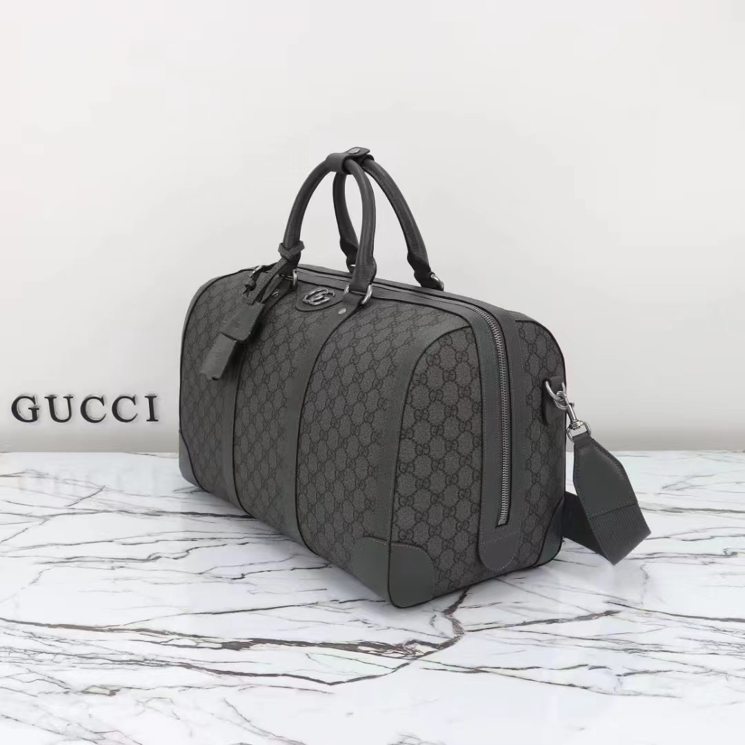 Gucci Unisex GG Savoy Small Duffle Bag Grey Black GG Supreme Canvas