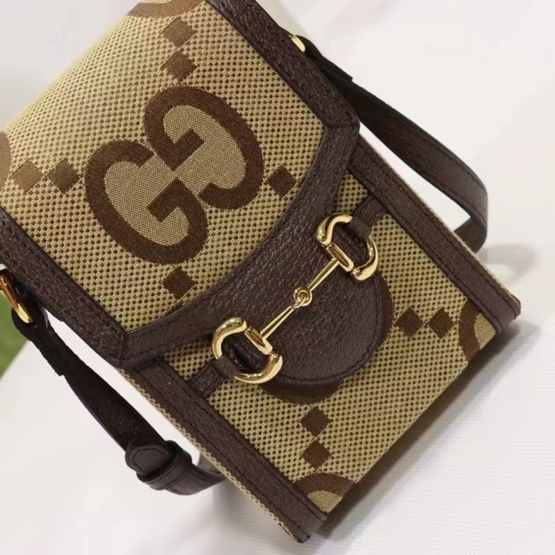 Gucci Unisex Jumbo GG Mini Bag Camel Ebony Jumbo GG Canvas