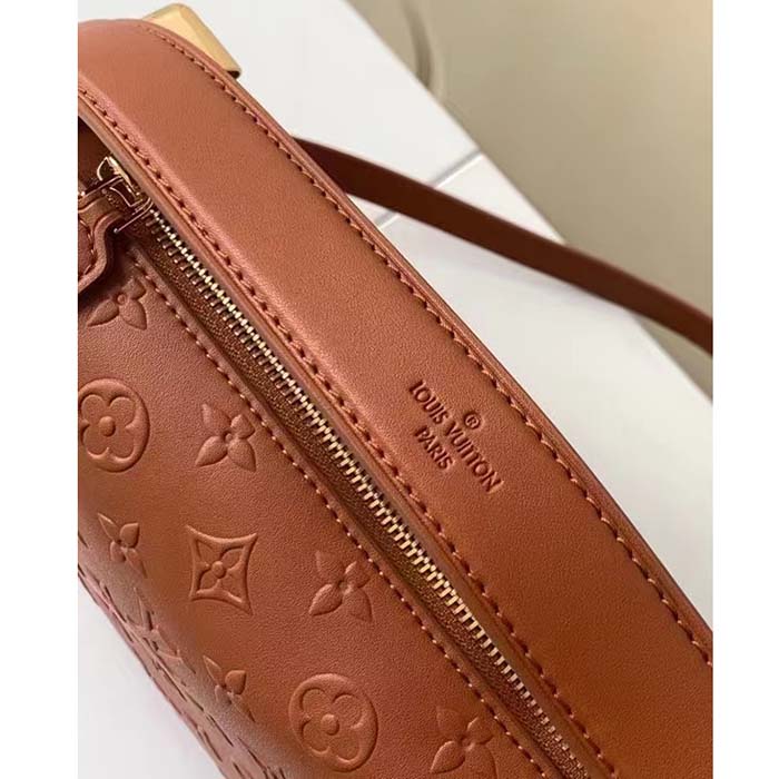 Louis Vuitton LV Women Side Trunk PM Handbag Petite Malle Tan Brown Calfskin