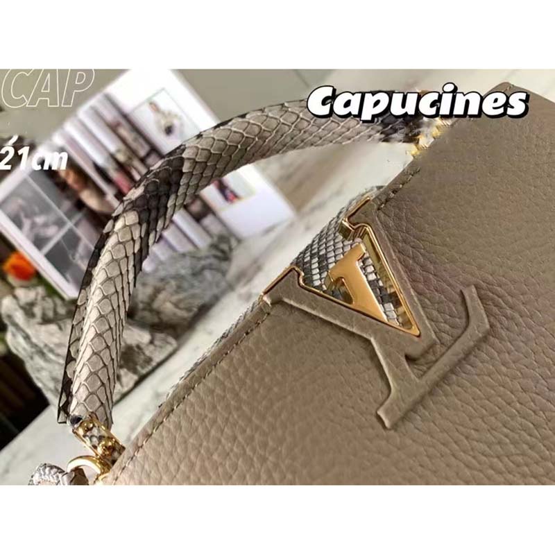 Louis Vuitton LV Women Capucines Mini Handbag Galet Gray Taurillon Python Leather