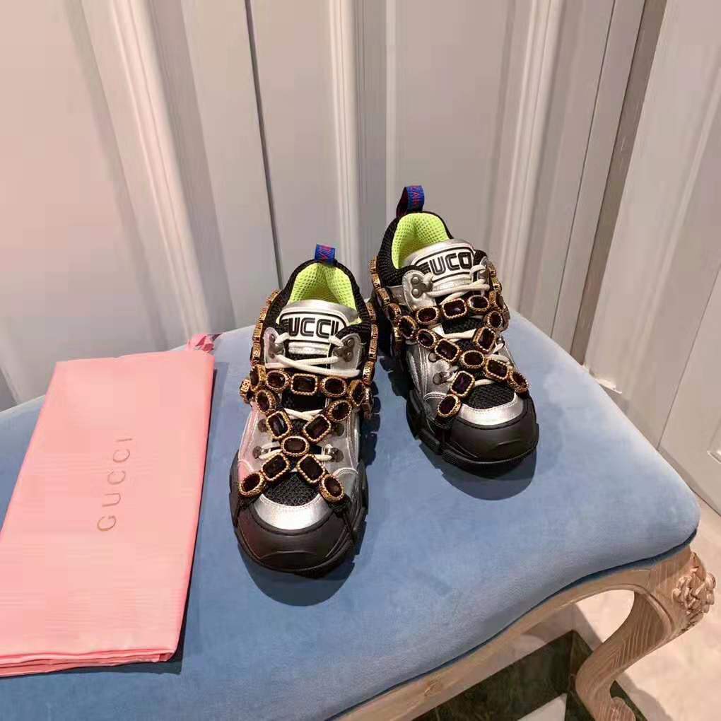 Gucci Women Flashtrek Sneaker with Removable Crystals 5.6cm Height-Silver