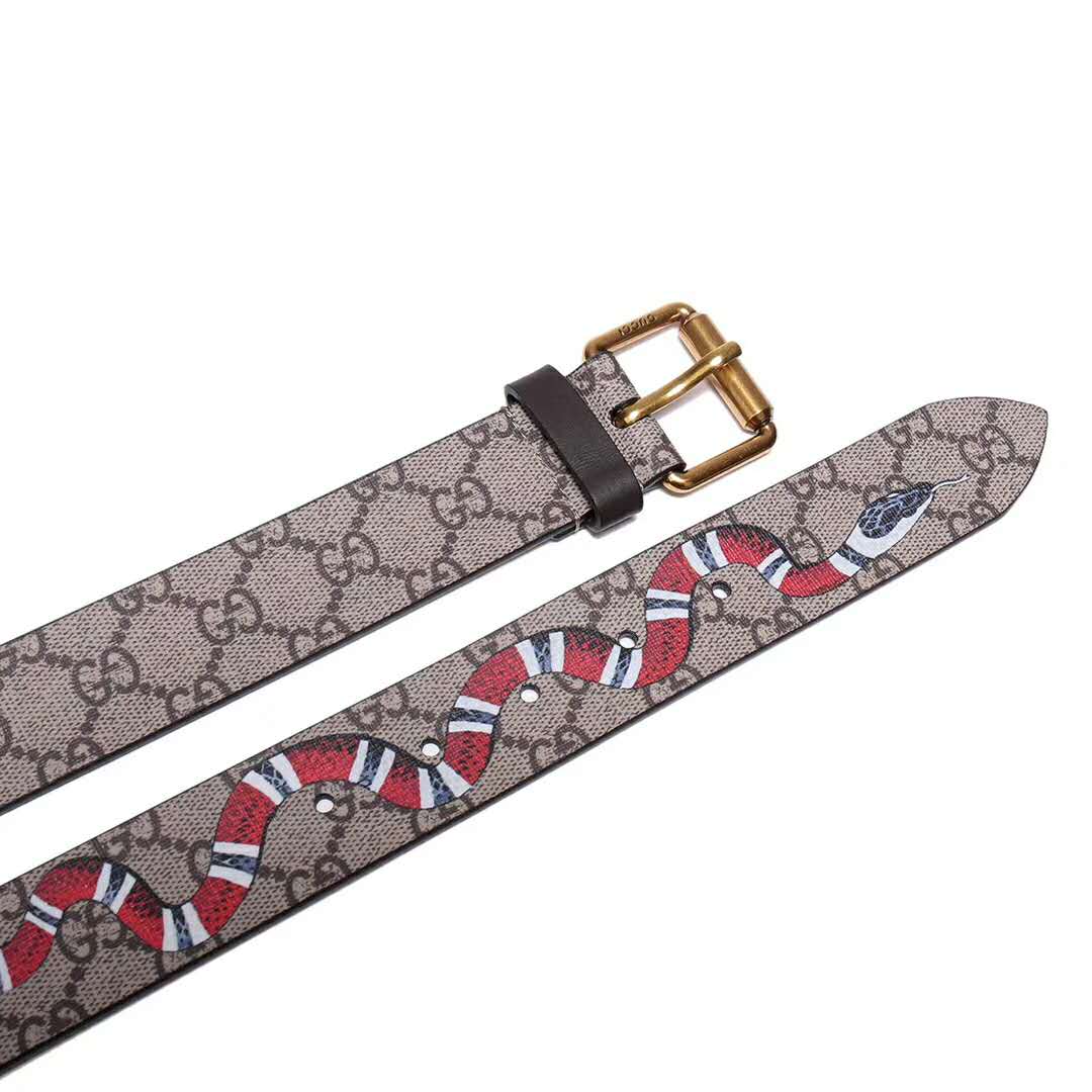 Gucci Unisex GG Supreme Belt with Kingsnake Print in Beige/Ebony GG Supreme Canvas