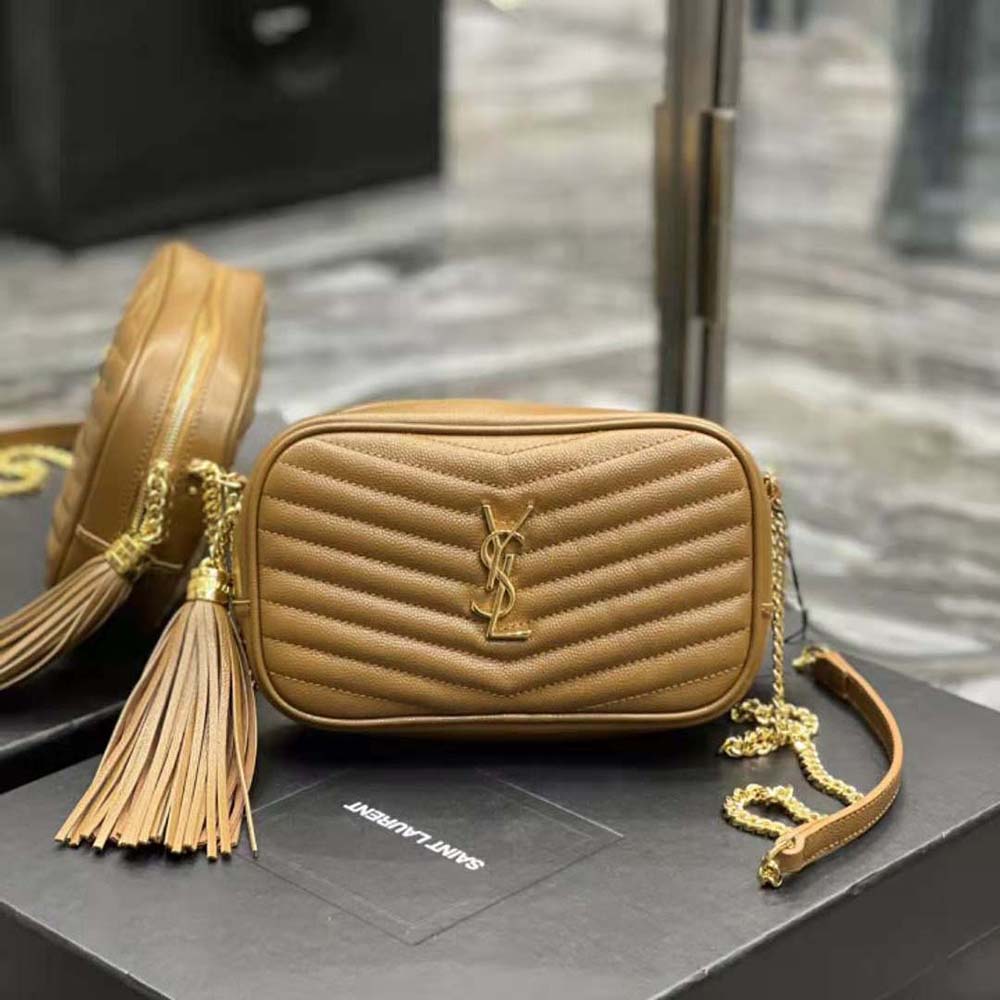 Saint Laurent YSL Women Lou Mini Bag in Grain De Poudre Embossed Leather-Brown