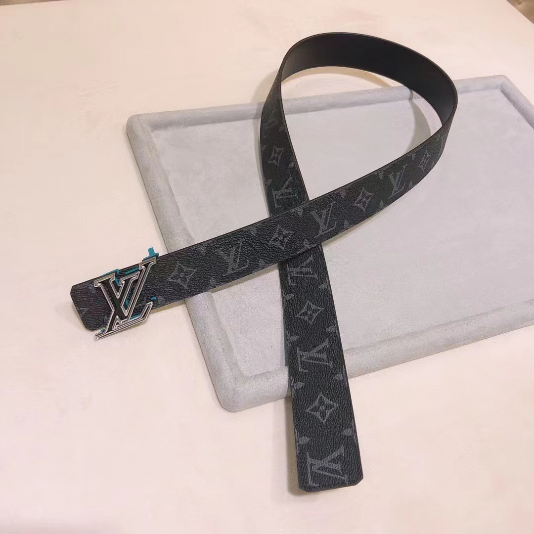 Louis Vuitton Unisex LV Speed 40mm Reversible Belt Turquoise Blue Monogram Eclipse Coated Canvas Leather