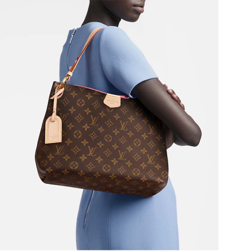 Louis Vuitton LV Women Graceful MM Hobo Classic Beige Monogram Coated Canvas