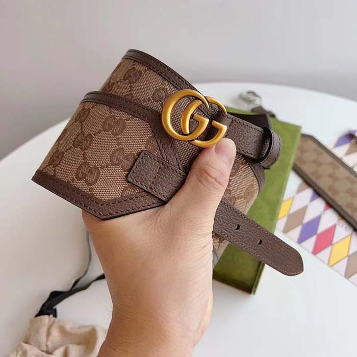 Gucci Unisex GG Marmont Wide Belt Beige Ebony GG Supreme Canvas Double G