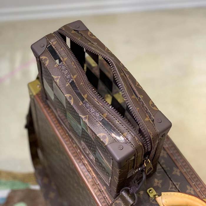 Louis Vuitton LV Unisex Slim Soft Trunk Brown Monogram Chess Coated Canvas PVC