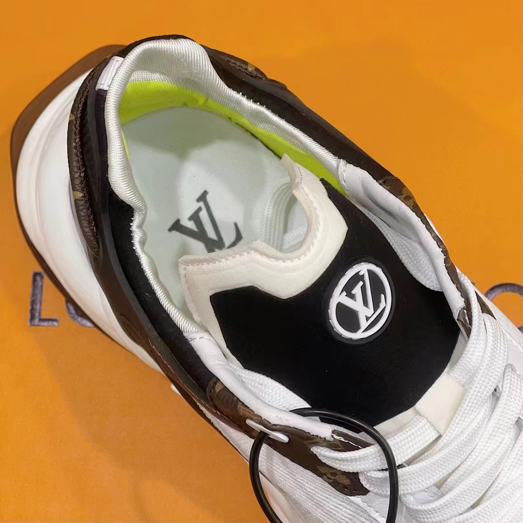Louis Vuitton LV Unisex Run 55 Sneaker White Mix Materials Lifted Rubber Outsole