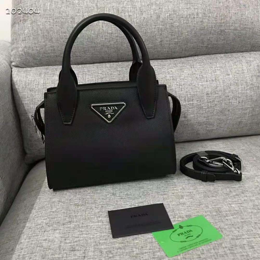 Prada Women Saffiano Leather Prada Kristen Handbag-Black