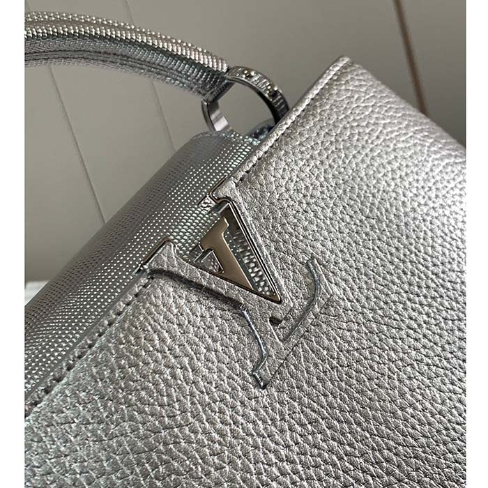 Louis Vuitton LV Women Capucines BB Handbag Etain Metallic Gray Taurillon Leather