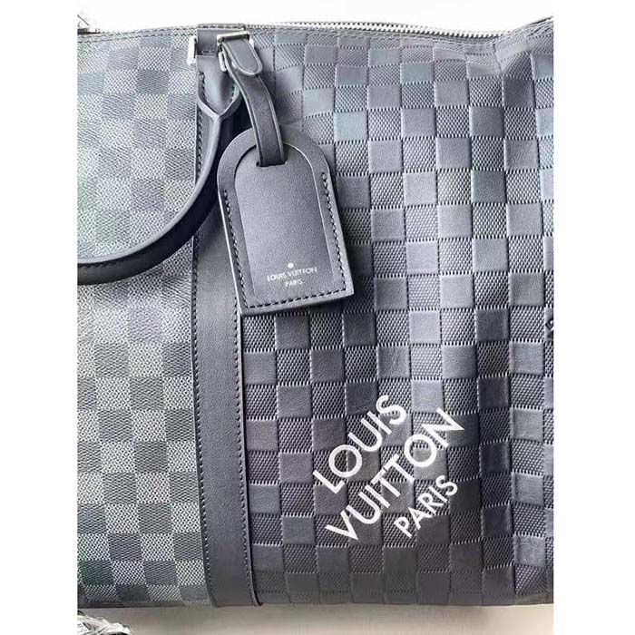 Louis Vuitton LV Unisex Keepall Bandoulière 50 Travel Bag Black Graphite Damier Infini Cowhide
