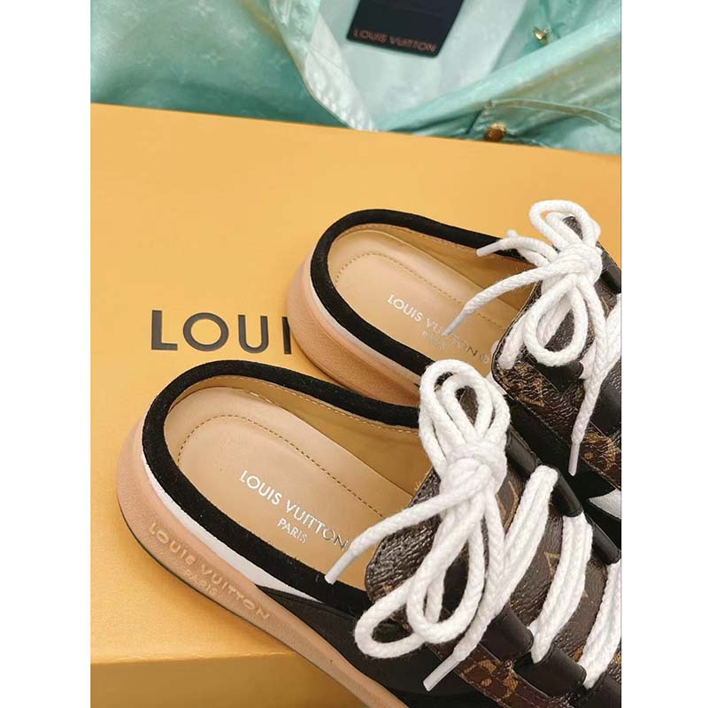 Louis Vuitton Women LV Lous Open-Back Sneaker Black Suede Calf Leather Double Laces