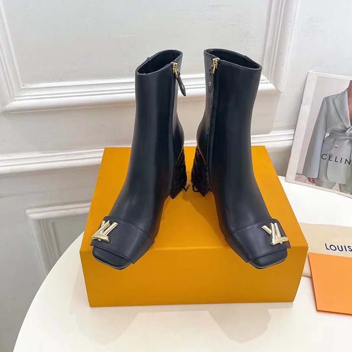Louis Vuitton LV Women Shake Ankle Boot Black Lambskin Side Zip Leather Outsole