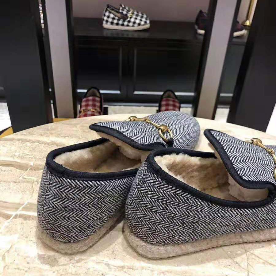 Gucci Unisex GG Herringbone Loafer in Blue and White Herringbone