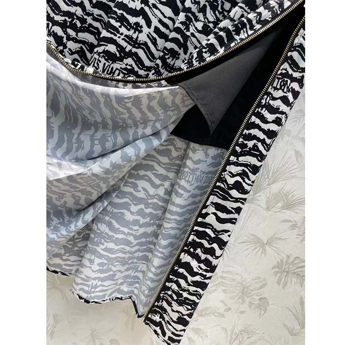 Louis Vuitton Women LV Ink Tiger Asymmetrical Pleat Midi Skirt Silk Black White Regular Fit