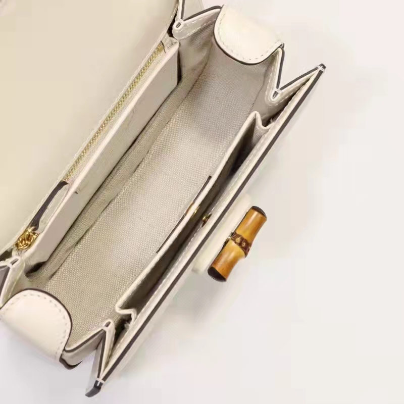 Gucci Women GG Small Top Handle Bag Bamboo White Leather