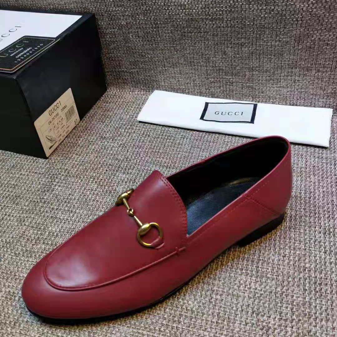 Gucci Women Leather Horsebit Loafer 1.27cm Height-Red