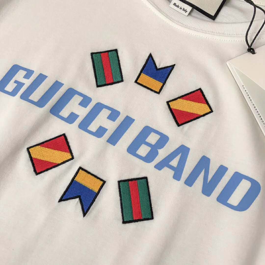 Gucci Men Gucci Band Oversize Print T-Shirt in White Cotton Jersey
