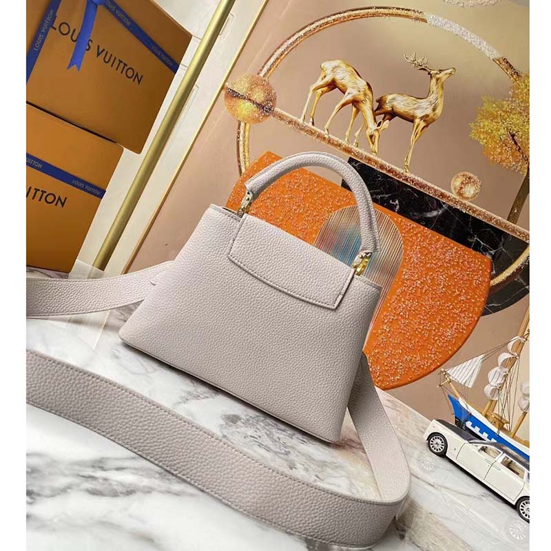 Louis Vuitton LV Women Capucines BB Gray Crème Taurillon Cowhide Leather