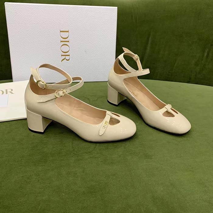 Dior Women Shoes CD Aime Dior Ballerina Pump White Patent Calfskin