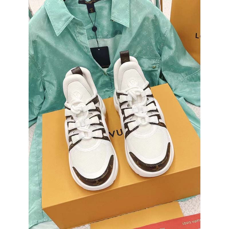 Louis Vuitton Women LV Archlight Sneaker Brown Patent Monogram Canvas Technical Fabrics