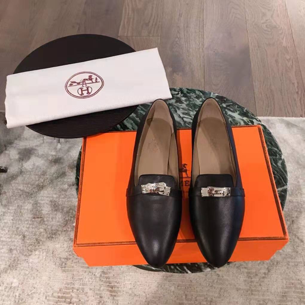 Hermes Women Shoes Pegase Ballerina in Calfskin-Black