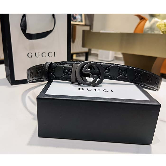 Gucci Unisex GG Marmont Belt Black Leather Double G Black Buckle
