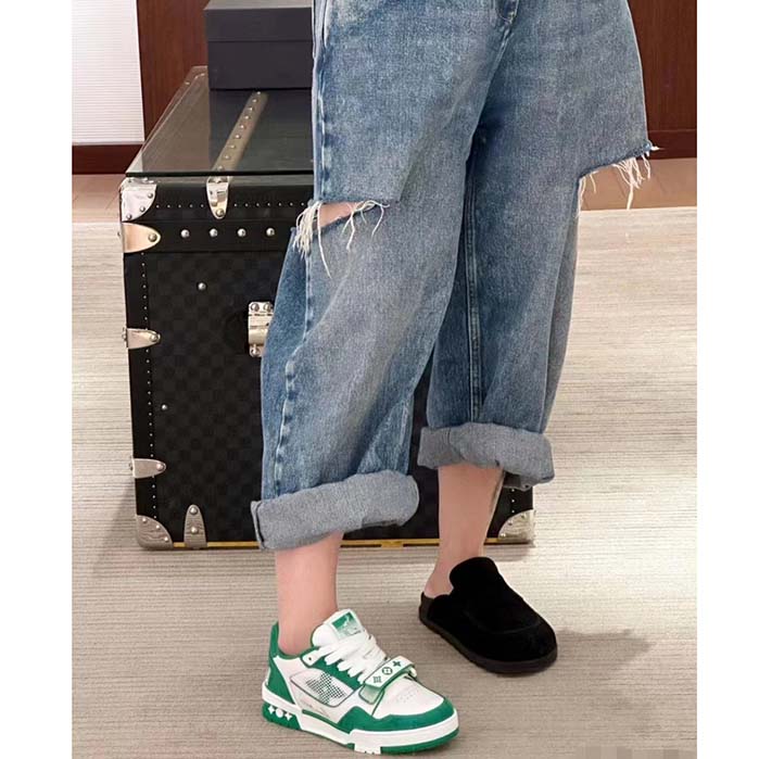 Louis Vuitton LV Unisex LV Trainer Sneaker Green Monogram Denim Rubber Outsole