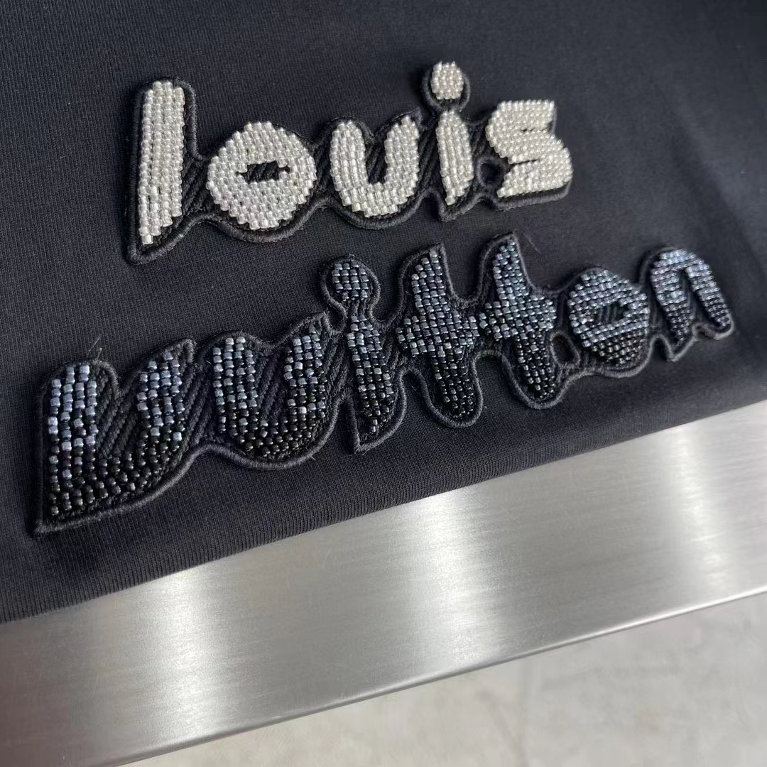 Louis Vuitton LV Women Bead-Embroidered Cotton T-Shirt Show Fit Embroidered Signature