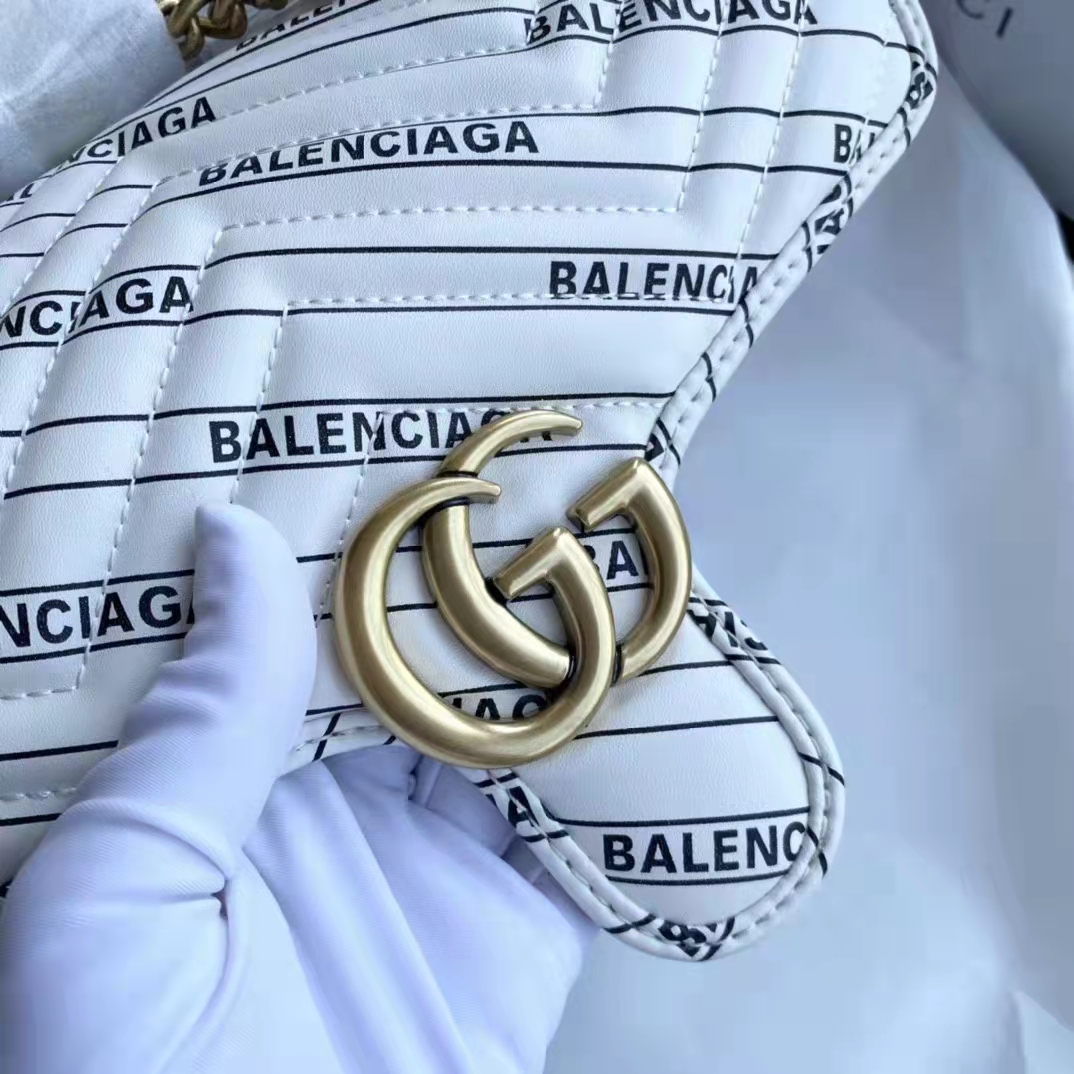 Gucci Women The Hacker Project Small GG Marmont Bag Balenciaga White Leather