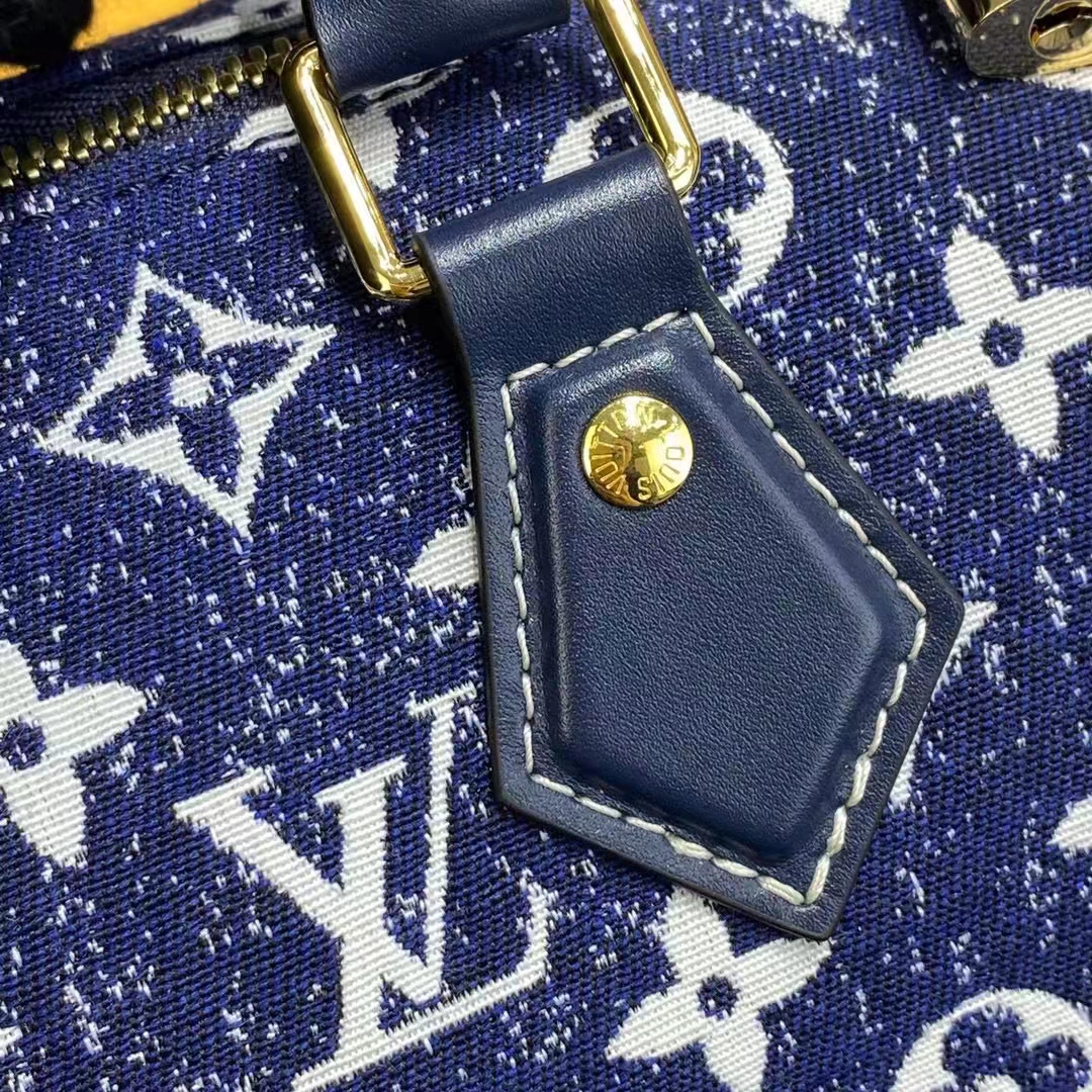 Louis Vuitton LV Women Speedy Bandoulière 25 Handbag Navy Blue Denim Jacquard Calfskin