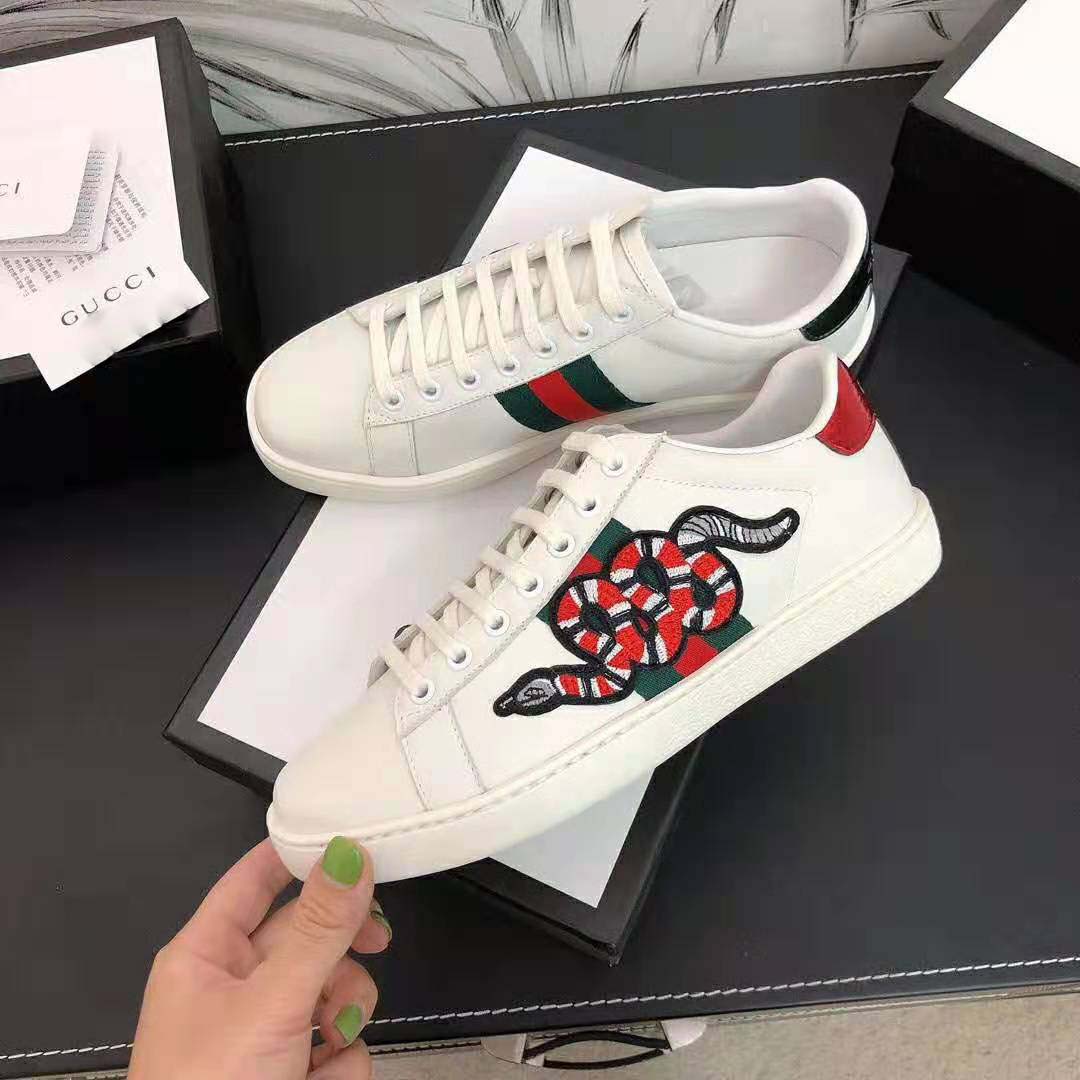 Gucci Men Ace Embroidered Sneaker with Embroidered Kingsnake Appliqué-White