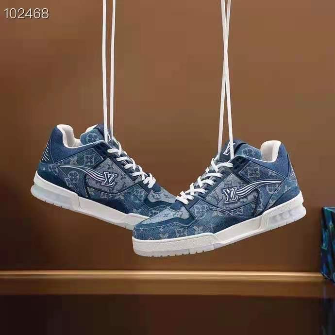 Louis Vuitton Unisex LV Trainer Sneaker Blue Monogram Denim Flowers Rubber LV Initials