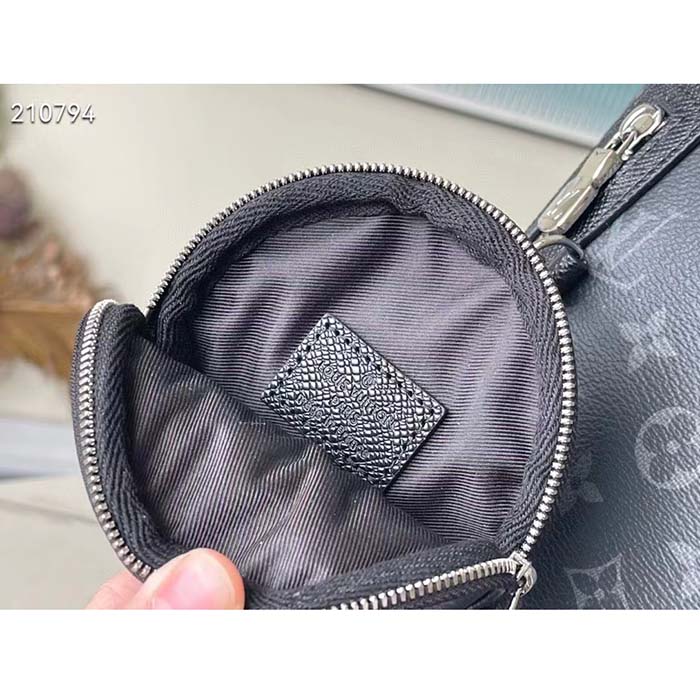 Louis Vuitton LV Unisex Duo Sling Bag Black Monogram Coated Canvas Taiga Cowhide Leather