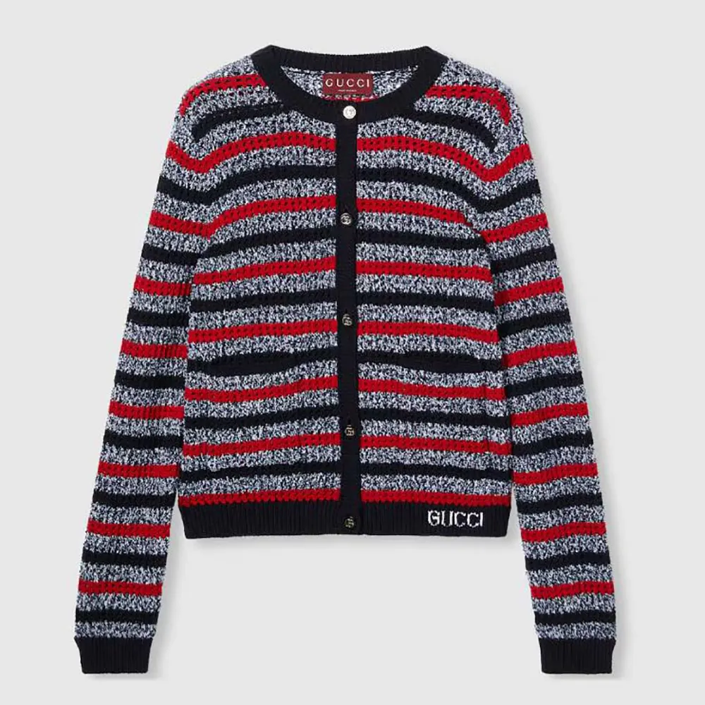 Gucci Women Striped Cotton Cardigan with Intarsia 835983