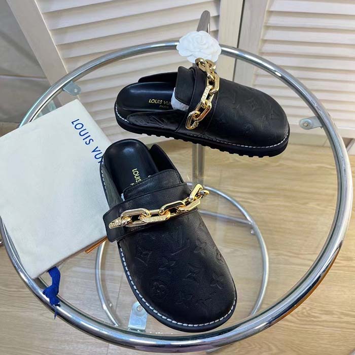 Louis Vuitton LV Unisex Cosy Flat Comfort Clog Black Monogram-Embossed Calf Leather