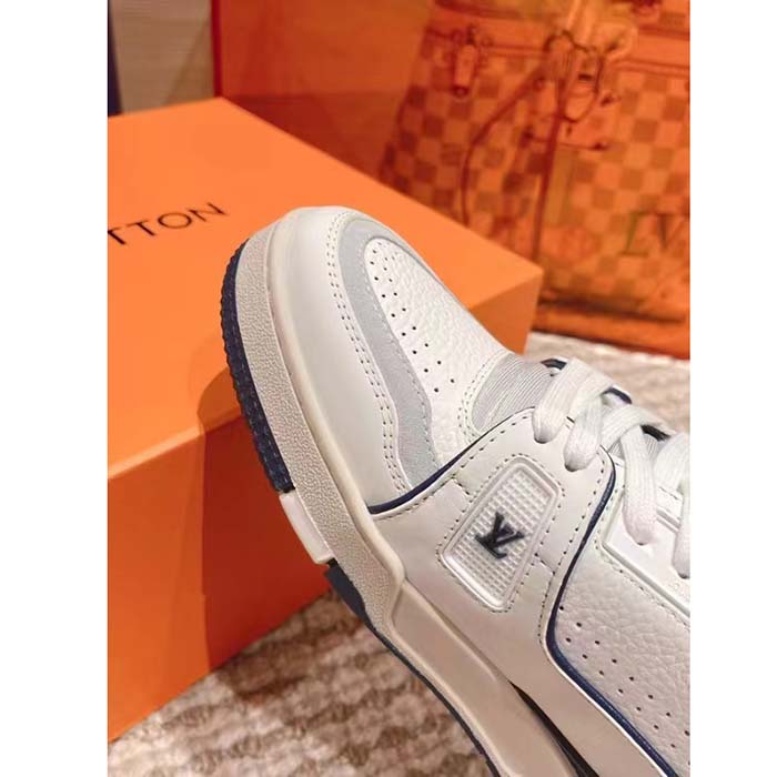 Louis Vuitton Unisex LV Trainer Sneaker Blue Calf Leather Rubber Outsole Initials